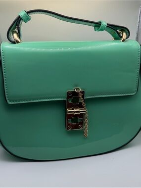 Mint Patent Mini Top-Handle Bag with Gold Chain Lock